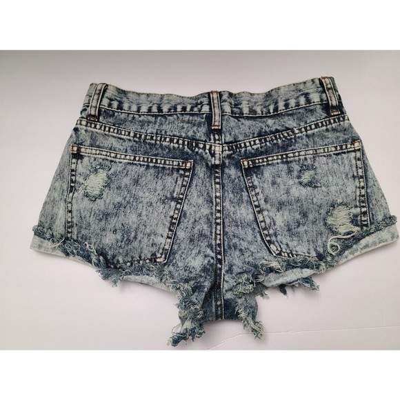 Olivaceous Womens Cut Off Distressed Mid-Rise Shorts Blue Cotton Denim Size L - Picture 3 of 6